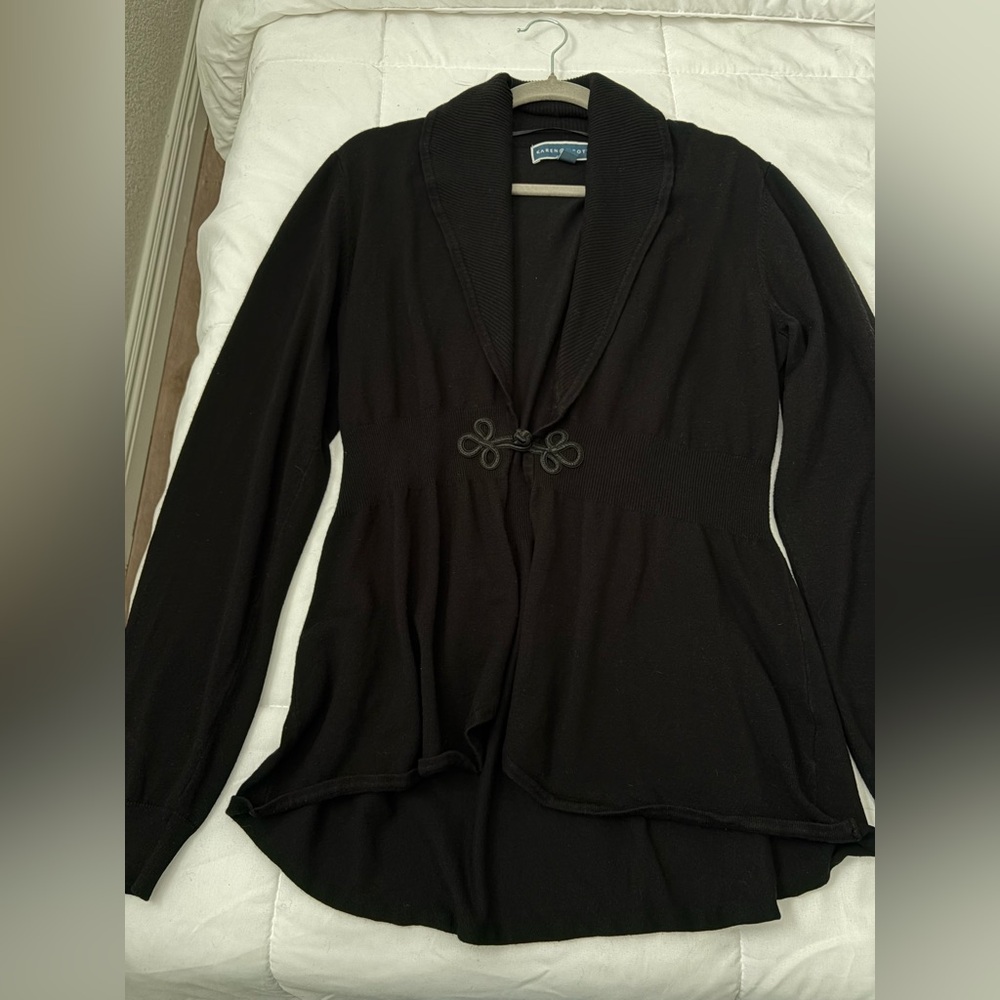 Karen Scott Black One Button Clasps Closure Cardigan Black L Peplum Style
